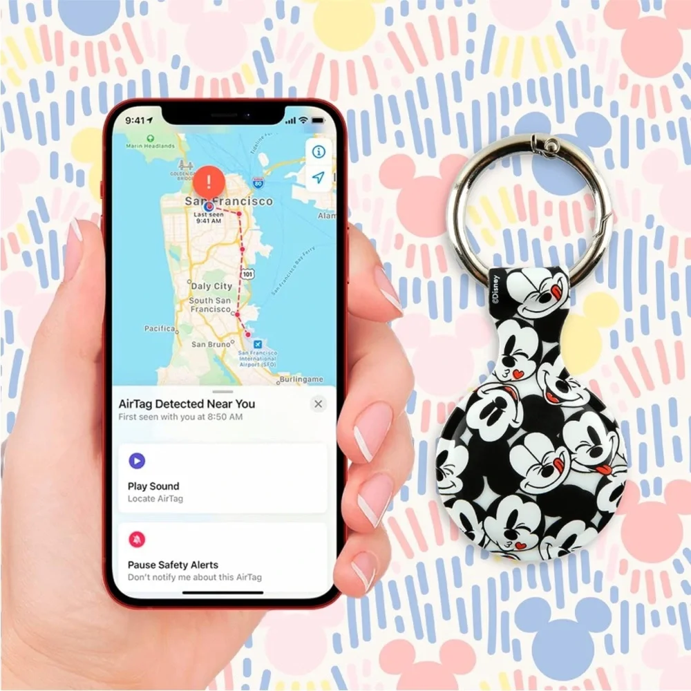 Disney Apple AirTag Mickey Mouse Holder - Protective Tracker with Keychain